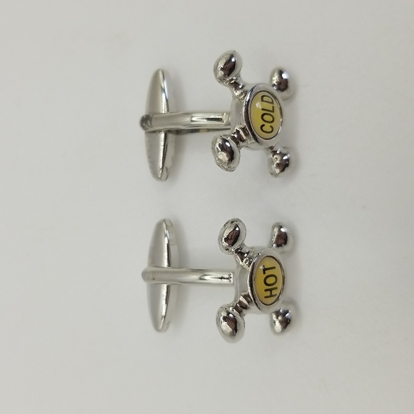 Cuff Links Silver Tone Novelty Mens Plumber Hot And Cold Faucets Gift - Picture 4 of 7